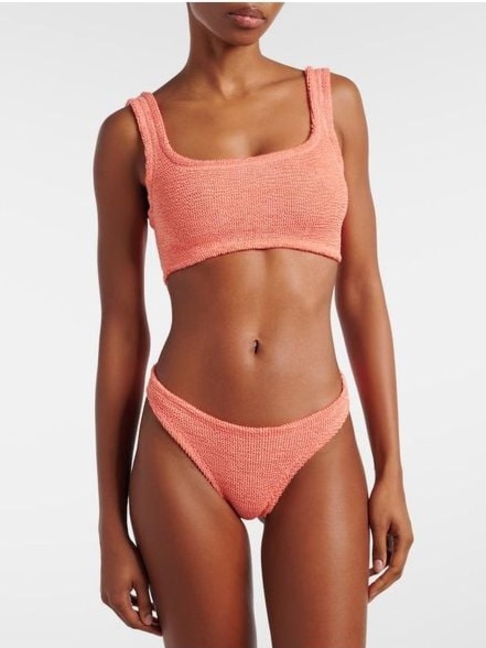 Hunza G Xandra Crinkle Bikini Set Coral Pink Orange One Size EUC